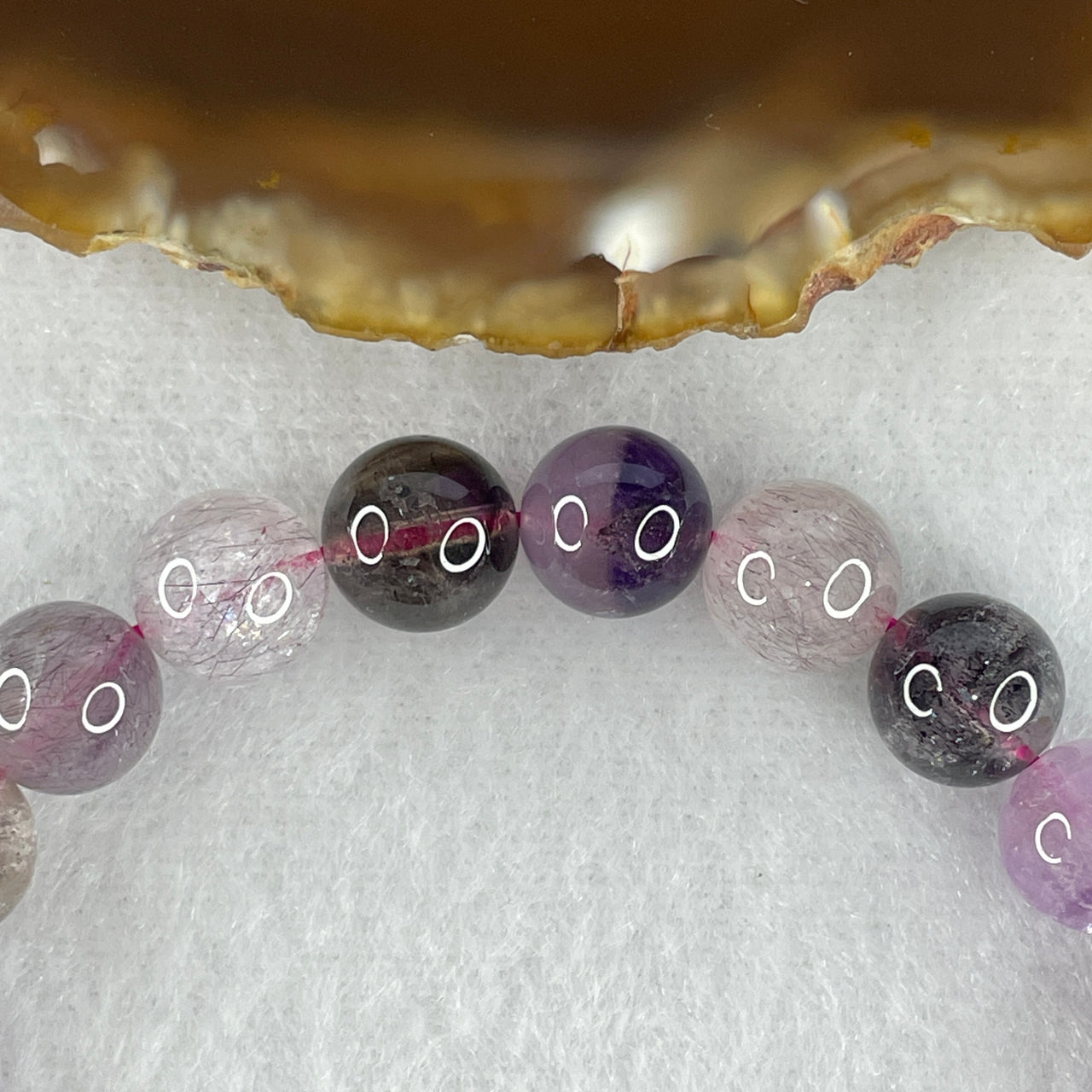 Certified Above-Average Grade Natural Super 7 Crystal Beads Bracelet | High-Vibrational Clarity Strand | Authentic Sacred Seven Multi-Mineral Inclusions Quartz Spiritual Catalyst & Auric Shield Bracelet (21.97g | 15.5cm Length | 9.4mm | 21 Beads)