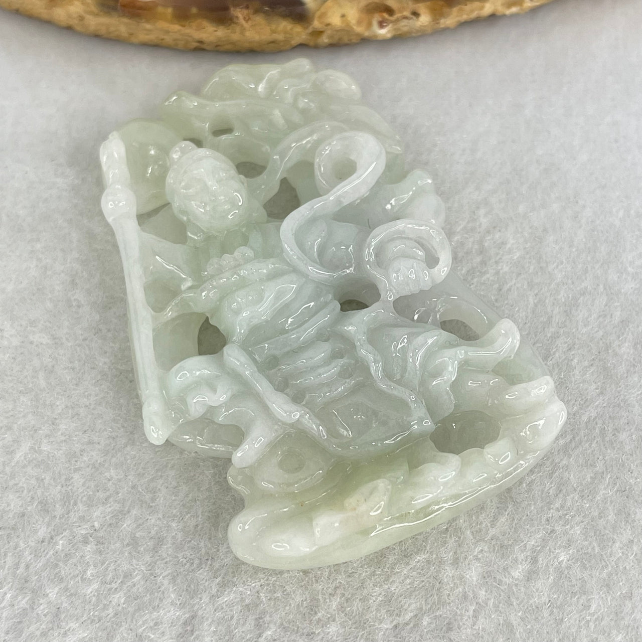 Type A Light Green and Lavender Jadeite Nezha with Dragon Pendant 25.06g 54.8 by 37.4 by 10.5mm - Huangs Jadeite and Jewelry Pte Ltd