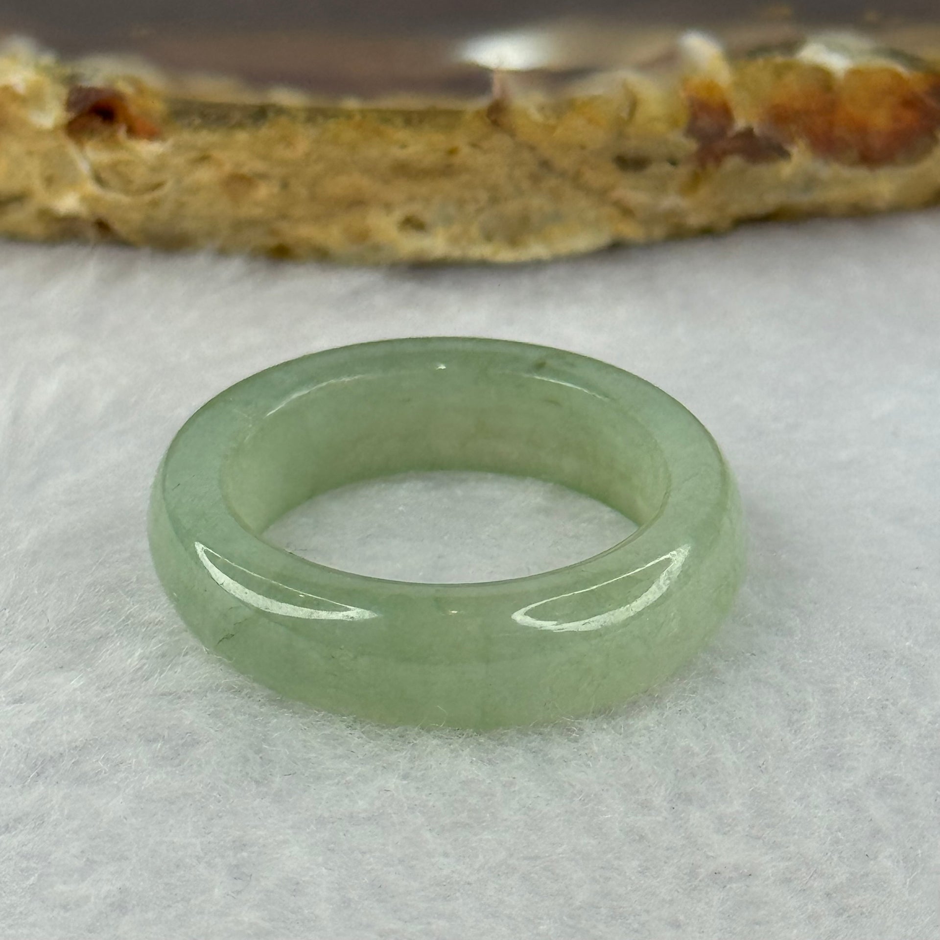 Type A Semi Icy Green Jadeite Ring 4.08g 6.1 by 3.5mm US7.25 HK16 - Huangs Jadeite and Jewelry Pte Ltd