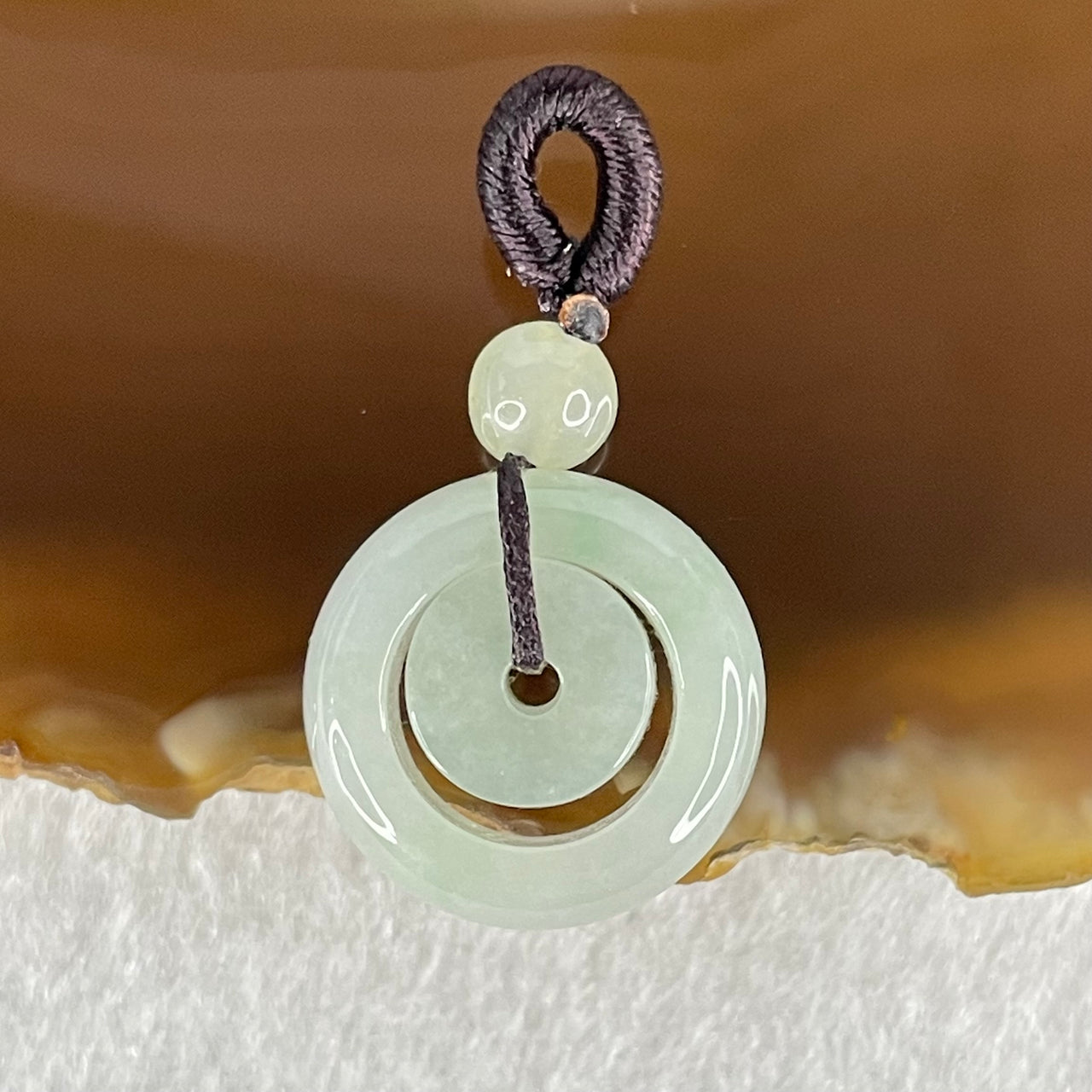 Type A Sky Blue With Green Spots Jadeite Double Ping An Kou Donut Pendant 3.63g 16.3 by 6.9mm - Huangs Jadeite and Jewelry Pte Ltd