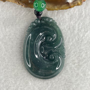 Natural Type A Blueish Green Jadeite Dragon Head on Ruyi Pendant 17.96g 43.5 by 29.4 by 6.5mm - Huangs Jadeite and Jewelry Pte Ltd