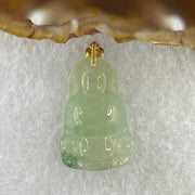 18K 750 Yellow Gold Type A Natural Icy Light Green with Blueish Green Piao Hua Flora Jadeite Guan Yin Pendant 3.58g 27.3 by 19.1 by 3.8mm - Huangs Jadeite and Jewelry Pte Ltd