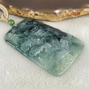 Type A Jelly Semi Icy Blueish Green Jadeite Shan Shui with Guiren Benefactor Pendant 34.79g 61.2 by 41.1 by 5.5mm - Huangs Jadeite and Jewelry Pte Ltd
