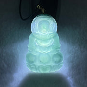 Type A Icy Blueish Green Jadeite Guan Yin Pendant Necklace 7.22g 40.9 by 26.8 by 4.0mm - Huangs Jadeite and Jewelry Pte Ltd