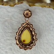 Natural Milk Royal White Amber with Crystals in Rose Gold Color Pendent 3.18g 14.1 by 10.0 by 5.0mm - Huangs Jadeite and Jewelry Pte Ltd
