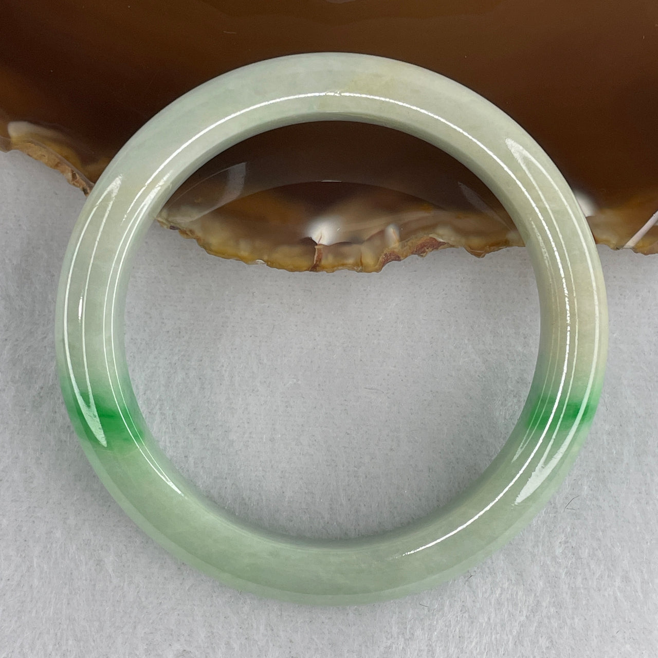 Natural Type A Multicolor Jadeite Bangle | 53.2mm Light Green with High-Saturation Emerald Green Patches | Close to Perfect Premium Luxury "Fei Cui" Round Wrist Heirloom (43.53g 10.5x8.3mm)