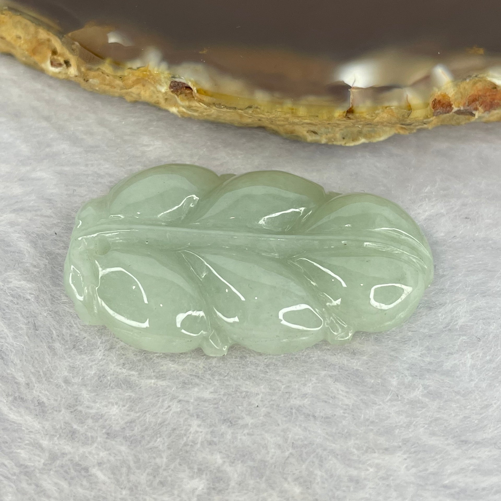 Type A Light Green Jadeite Leaf for Overnight Success 一夜发财 9.56g 37.7 by 22.5 by 5.8mm - Huangs Jadeite and Jewelry Pte Ltd