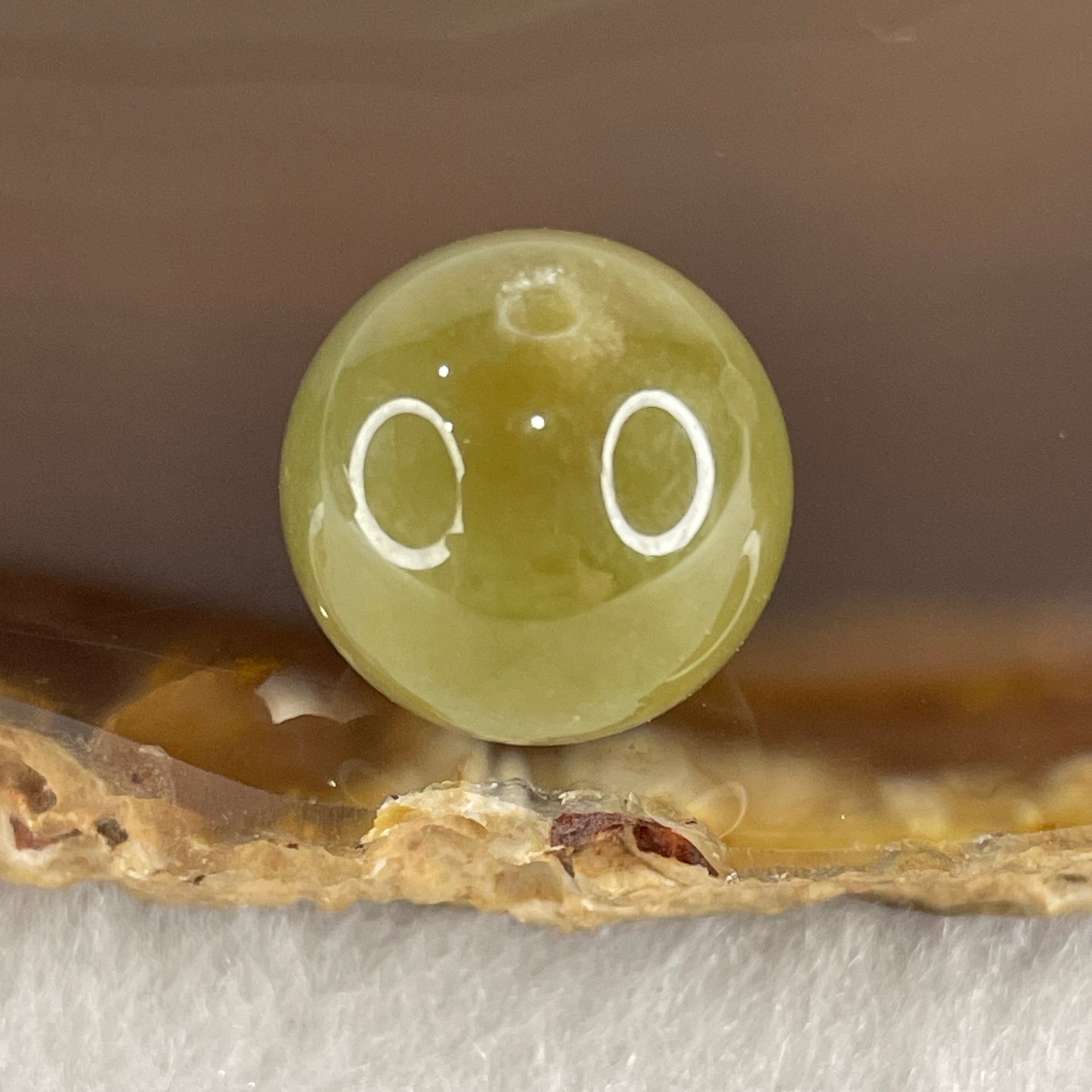 Natural Type A Yellowish Green Jadeite Bead Charm 4.49g 13.8mm - Huangs Jadeite and Jewelry Pte Ltd