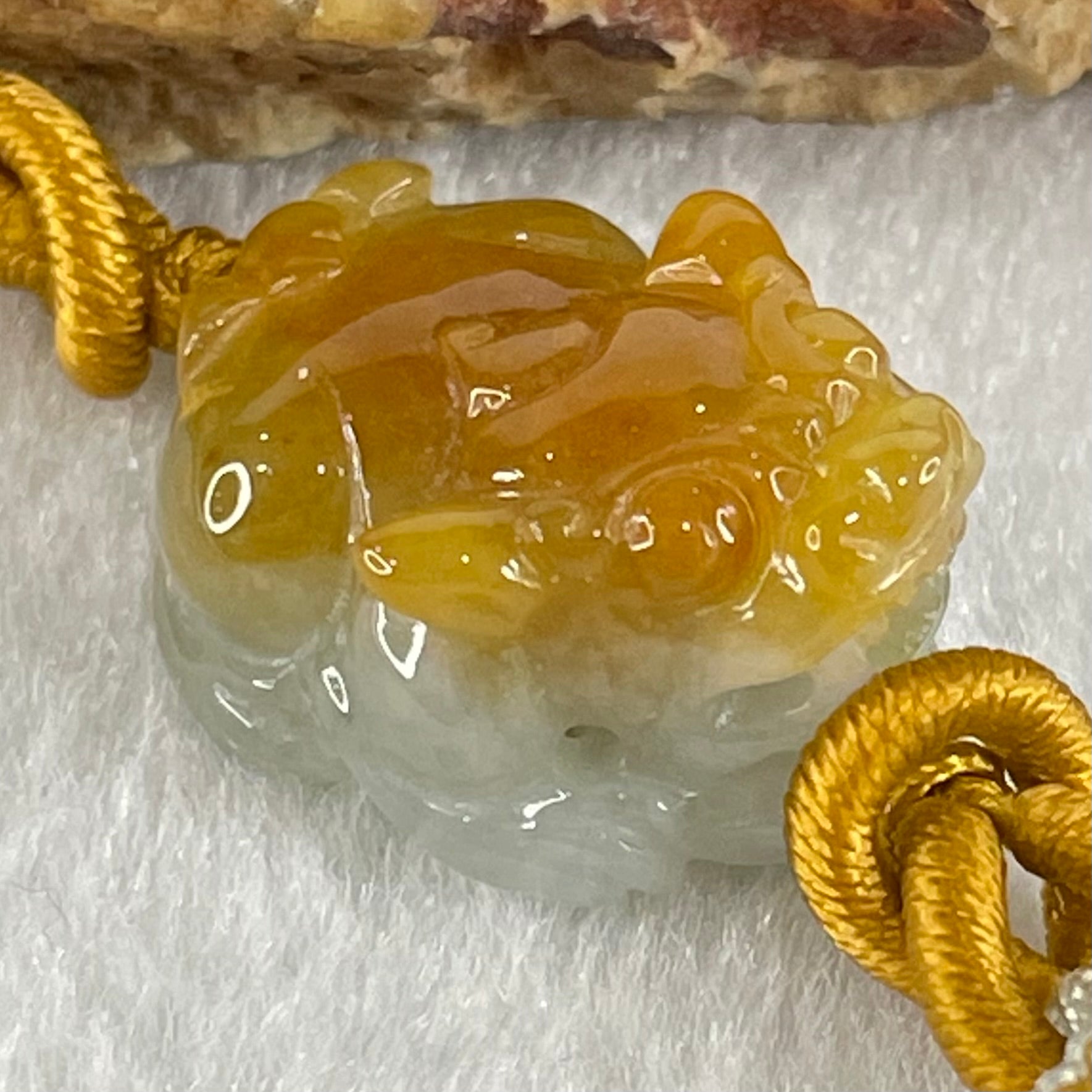 Type A Yellow with Faint Green Lavender Jadeite Male Pixiu String Bracelet 5.58g 13.5cm 20.6 by 15.7 by 10.8mm - Huangs Jadeite and Jewelry Pte Ltd