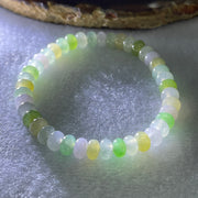 Natural Type A Muti Green with Lavender Yellowish Jadeite Donut Bracelet 12.93g 15cm 6.3mm 42 Beads - Huangs Jadeite and Jewelry Pte Ltd