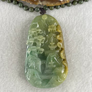 Natural Type A Green with Yellowish Jadeite Shan Shui with Gui Ren Pendant 127.68g 75.0 by 44.7 by 14.7mm - Huangs Jadeite and Jewelry Pte Ltd