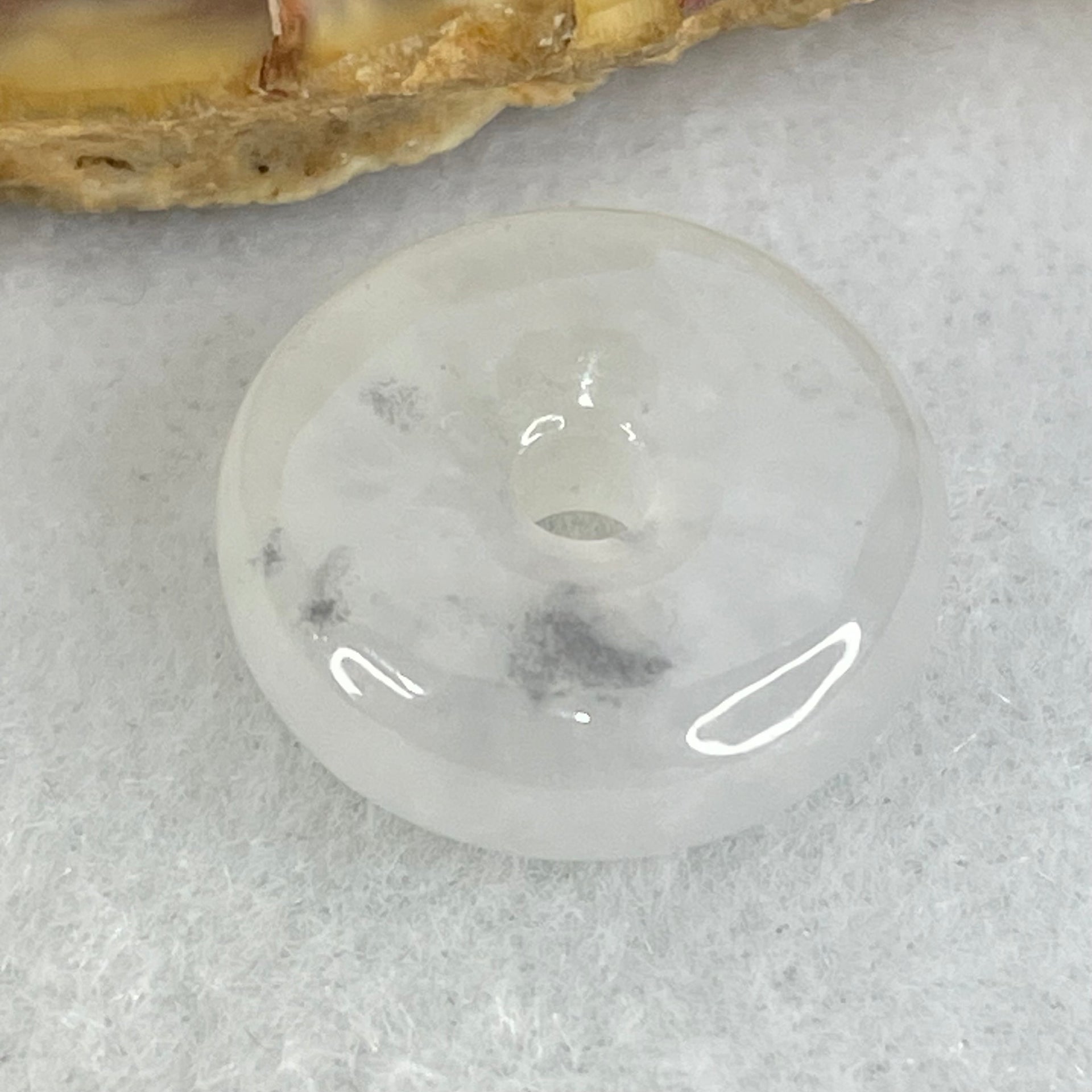Type A Semi Icy Light Lavender With Wuji Grey Spots Jadeite Ping An Kou Charm/Pendant 2.80g 15.6 by 5.5mm - Huangs Jadeite and Jewelry Pte Ltd