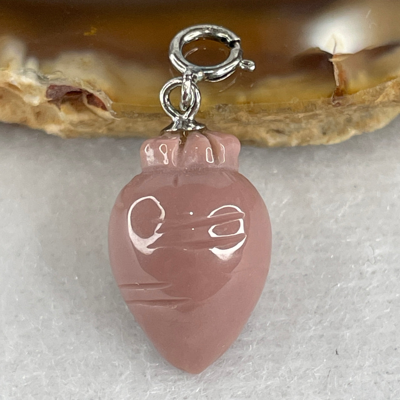 Natural Pink Gobi Agate Carrot Charm 2.28g 16.0 by 10.7mm - Huangs Jadeite and Jewelry Pte Ltd