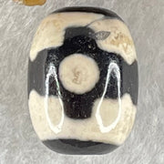 Natural Powerful Tibetan Old Oily Dark Brown With White Agate 3 Eyes Dzi Bead Heavenly Master (Tian Zhu) 三眼天诛 4.90g 17.8 by 13.5mm - Huangs Jadeite and Jewelry Pte Ltd