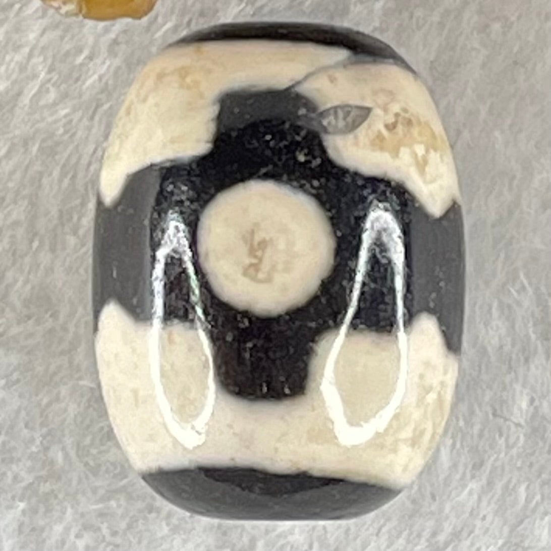Natural Powerful Tibetan Old Oily Dark Brown With White Agate 3 Eyes Dzi Bead Heavenly Master (Tian Zhu) 三眼天诛 4.90g 17.8 by 13.5mm - Huangs Jadeite and Jewelry Pte Ltd