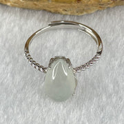 Type A Semi Icy Faint Lavender Tear Drop Shape Cabochon Jadeite in S925 Sliver Ring (Adjustable Size) 2.21g 12.4 by 7.4 by 5.0mm - Huangs Jadeite and Jewelry Pte Ltd
