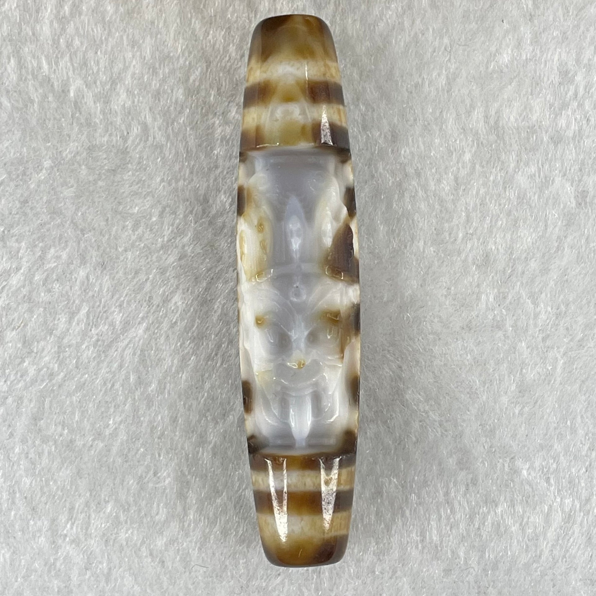 Natural Powerful Tibetan Old Oily Agate Zha Ji La Mu Female Cai Shen and 8 Eyes Dzi Bead Heavenly Master (Tian Zhu) 扎基拉姆女财神八眼天珠 12.91g 57.4 by 12.9mm - Huangs Jadeite and Jewelry Pte Ltd