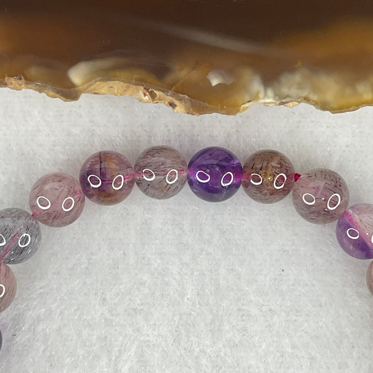Certified Above-Average Grade Natural Super 7 Crystal Beads Bracelet | Authentic Sacred Seven Multi-Mineral Inclusions Quartz Spiritual Catalyst & Auric Shield Bracelet (11.27g | 14.5cm Length | 6.9mm | 26 Beads)