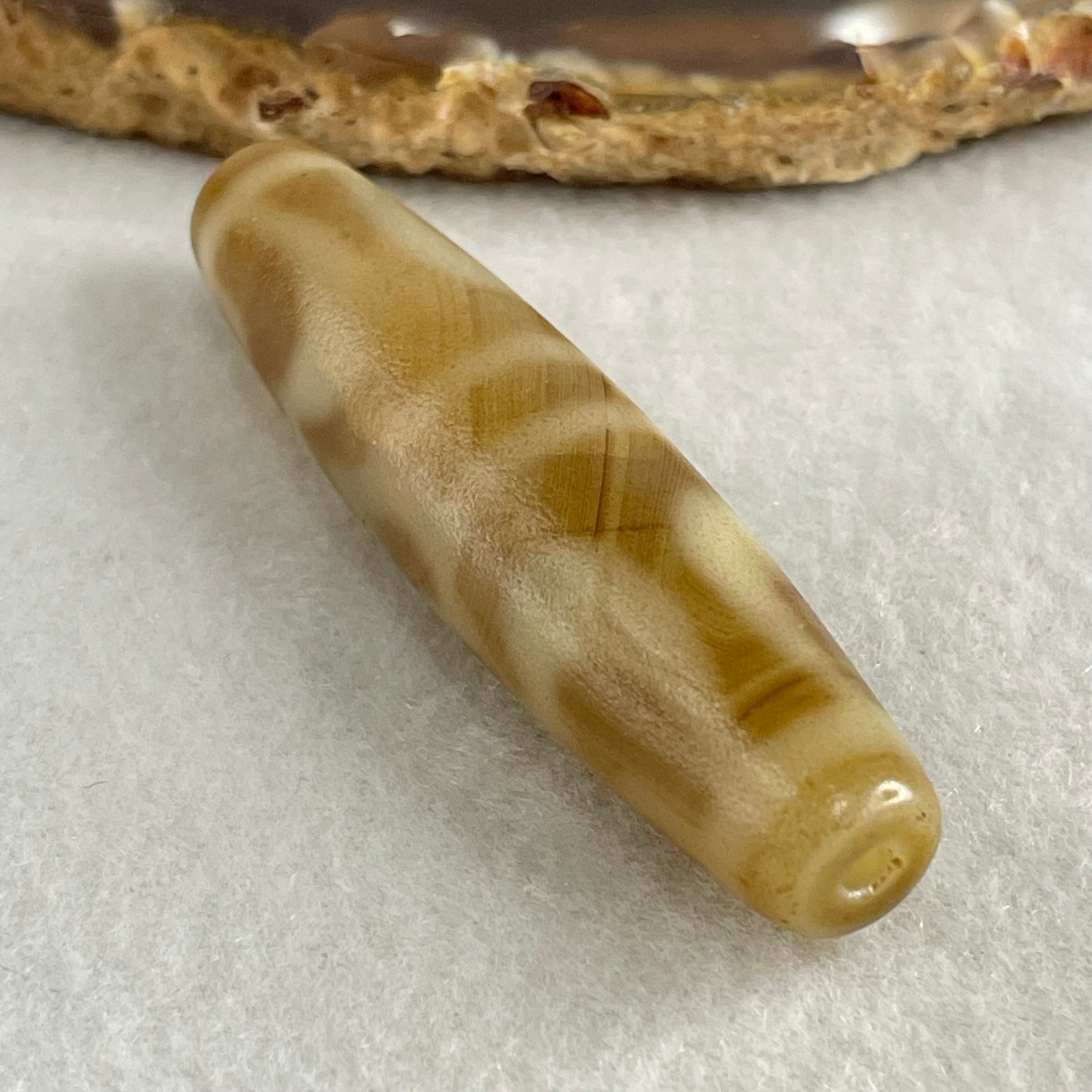 Natural Powerful Tibetan Old Oily Agate 2-Eye Vajra with 4 Hearts Dzi Bead Heavenly Master (Tian Zhu) 二眼天珠 18.73g 58.2 by 14.5mm - Huangs Jadeite and Jewelry Pte Ltd