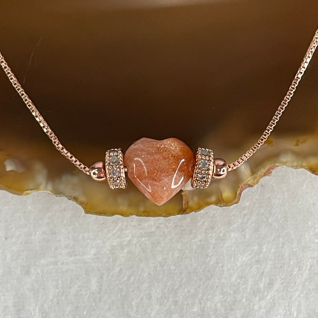 Natural Sun Stone Heart Shape Necklace 3.87g 44cm 10.2 by 9.9 by 5.6mm - Huangs Jadeite and Jewelry Pte Ltd