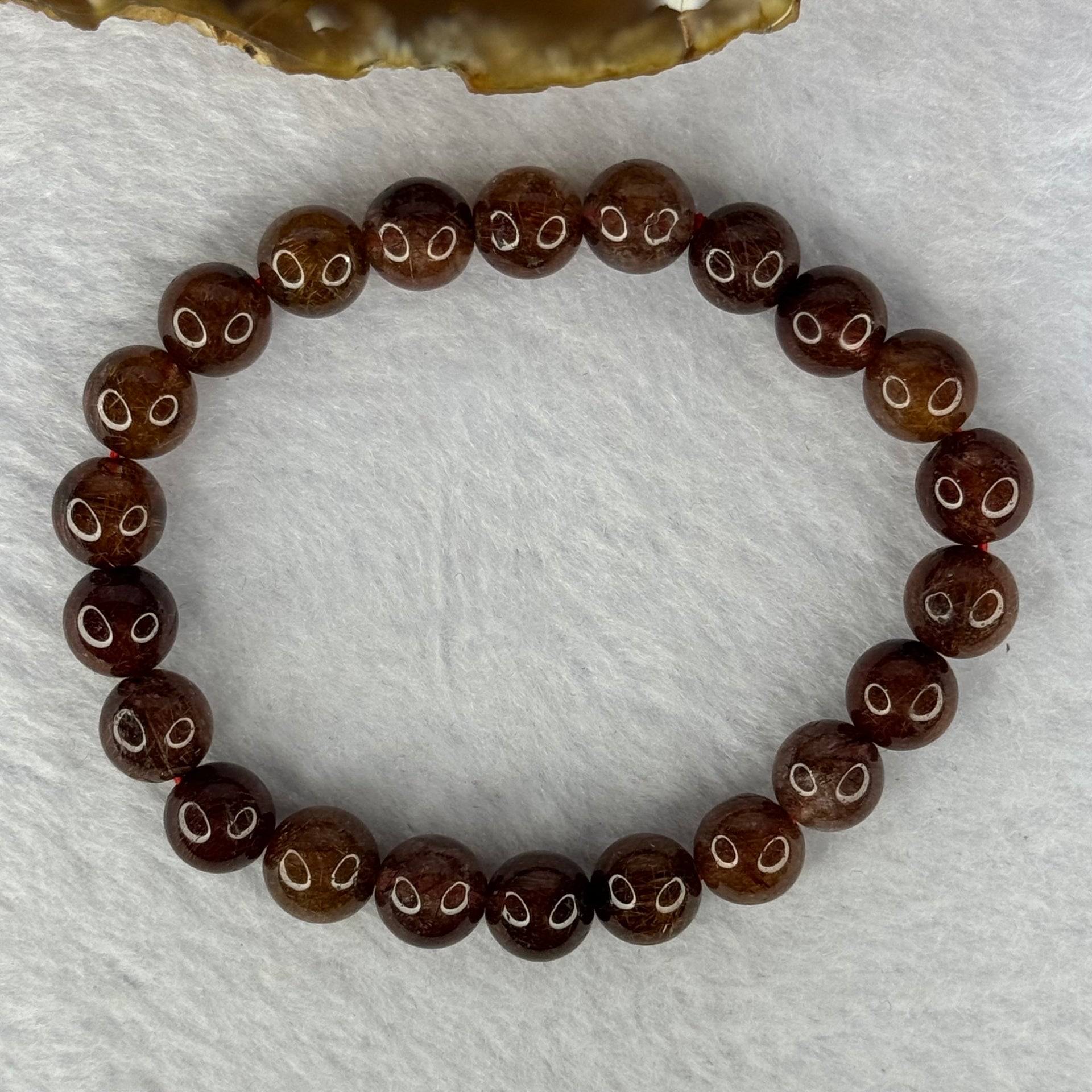 Natural Copper Rutilated Quartz Beads Bracelet 天然銅髮晶手镯 19.38g 16cm 8.9mm 22 Beads - Huangs Jadeite and Jewelry Pte Ltd