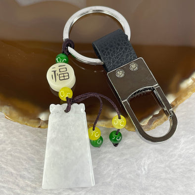 Type A Lavender Green Jadeite Wu Shi Pai Key Chain 27.03g 23.5 by 37.6 by 4.4mm - Huangs Jadeite and Jewelry Pte Ltd