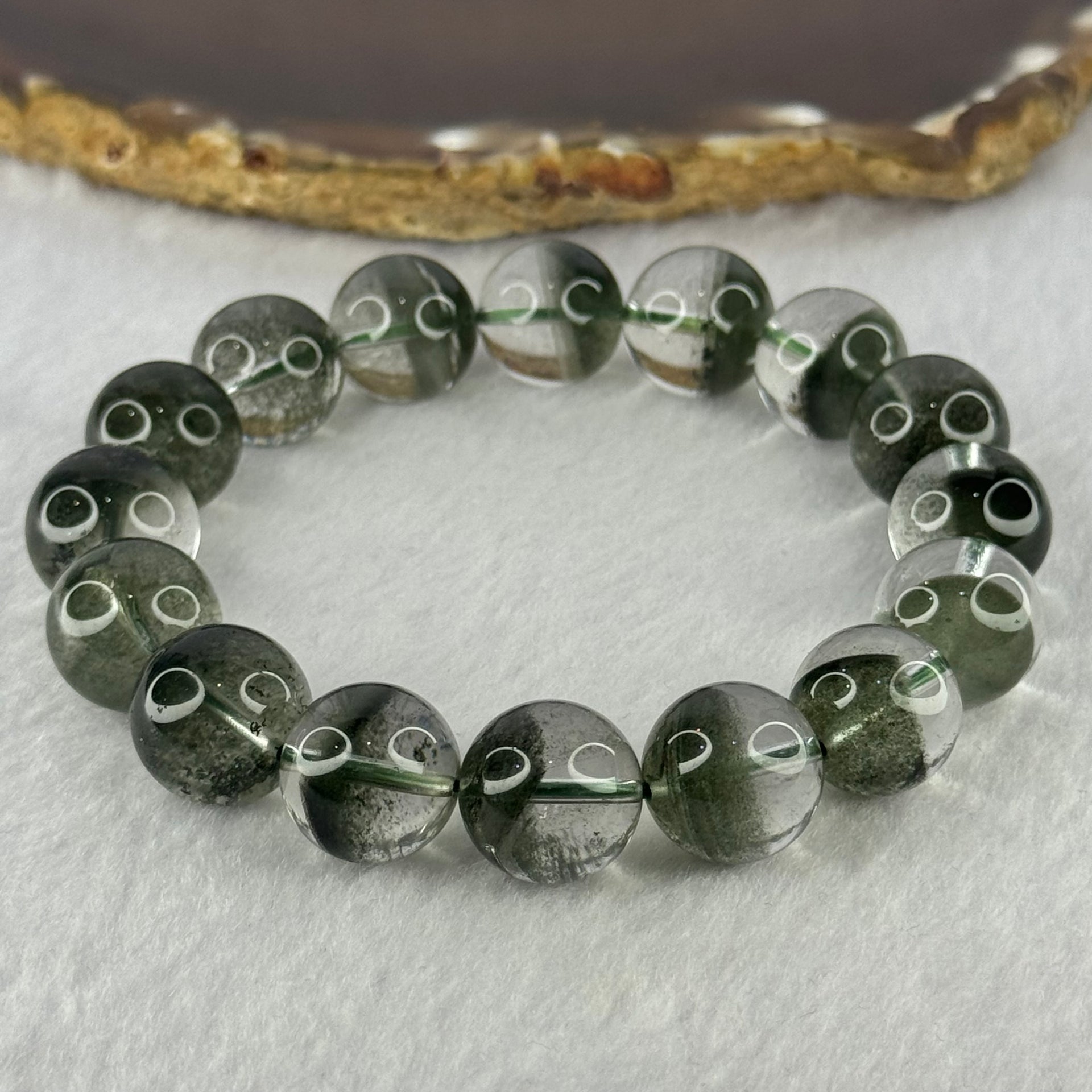 Very Good Grade Natural Green Phantom Quartz Beads Bracelet 52.70g 19cm 13.3mm 16 Beads - Huangs Jadeite and Jewelry Pte Ltd