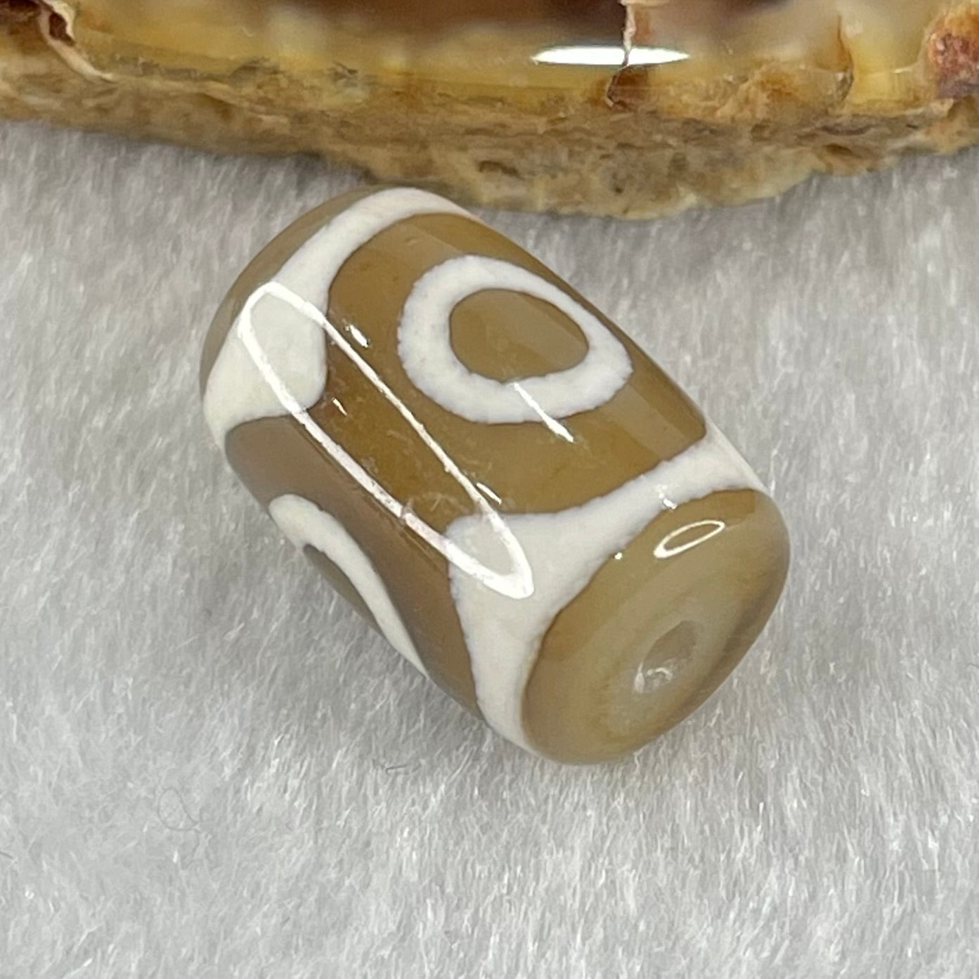 Natural Powerful Tibetan Old Oily Dark Brown With White Agate 3 Eyes Dzi Bead Heavenly Master (Tian Zhu) 三眼天诛 3.10g 15.6 by 10.6mm - Huangs Jadeite and Jewelry Pte Ltd