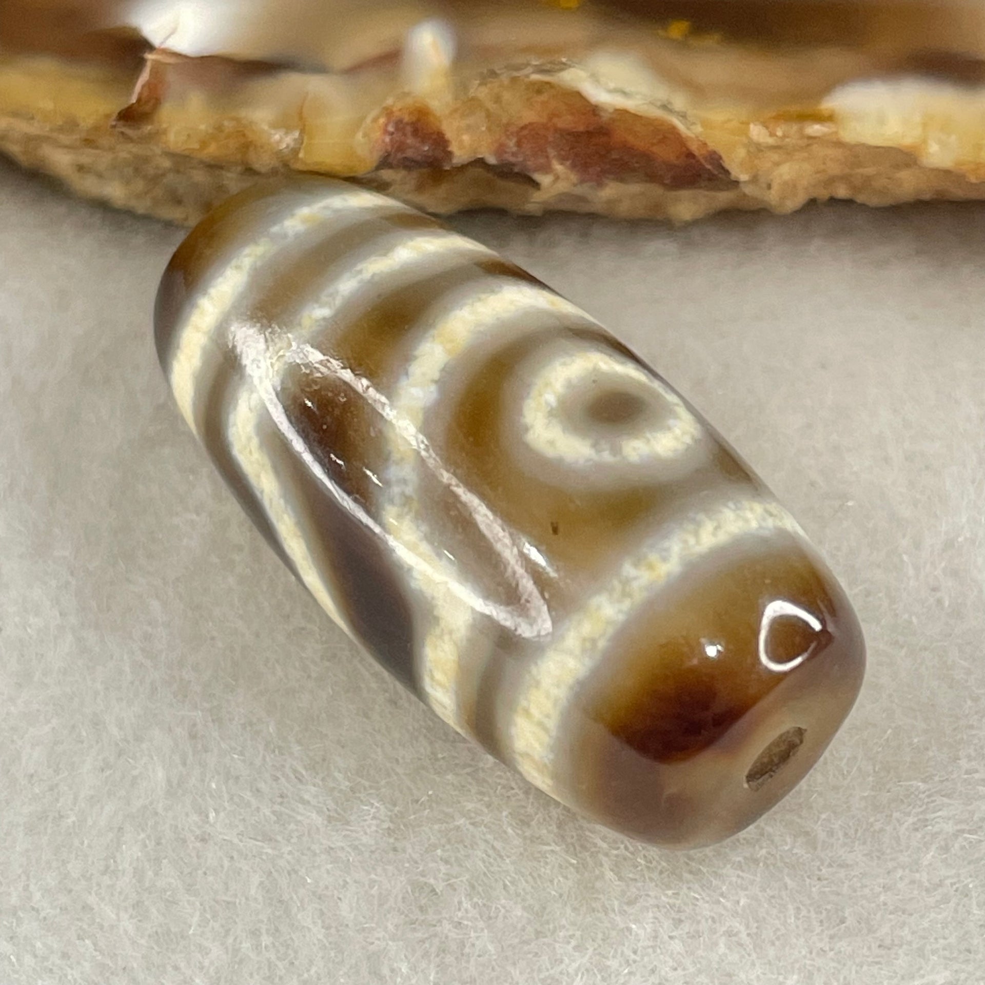 Natural Powerful Tibetan Old Oily Agate 2 Eyes Dzi Bead Heavenly Master (Tian Zhu) 二眼天诛 8.31g 28.9 by 13.7mm - Huangs Jadeite and Jewelry Pte Ltd