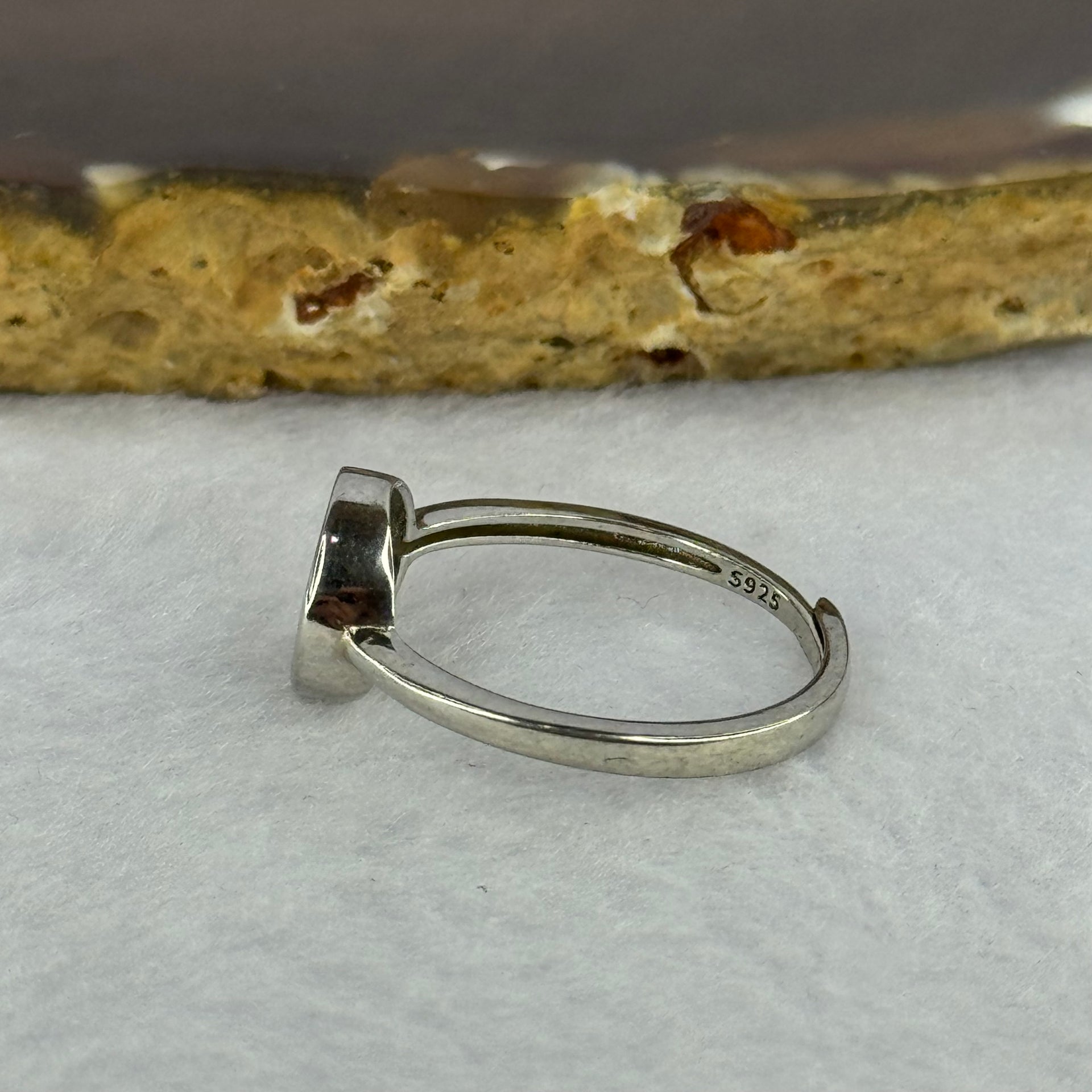 Type A Translucent Black Omphasite Jadeite Round Shape in S925 Sliver Ring (Adjustable Size) 1.51g 8.0 by 2.0mm - Huangs Jadeite and Jewelry Pte Ltd