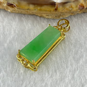 18K Yellow Gold Type A Natural Apple Green Jadeite Wu Shi Pai 16.5 by 7.1 by 2.5mm with Natural Diamonds Pendant 1.88g - Huangs Jadeite and Jewelry Pte Ltd