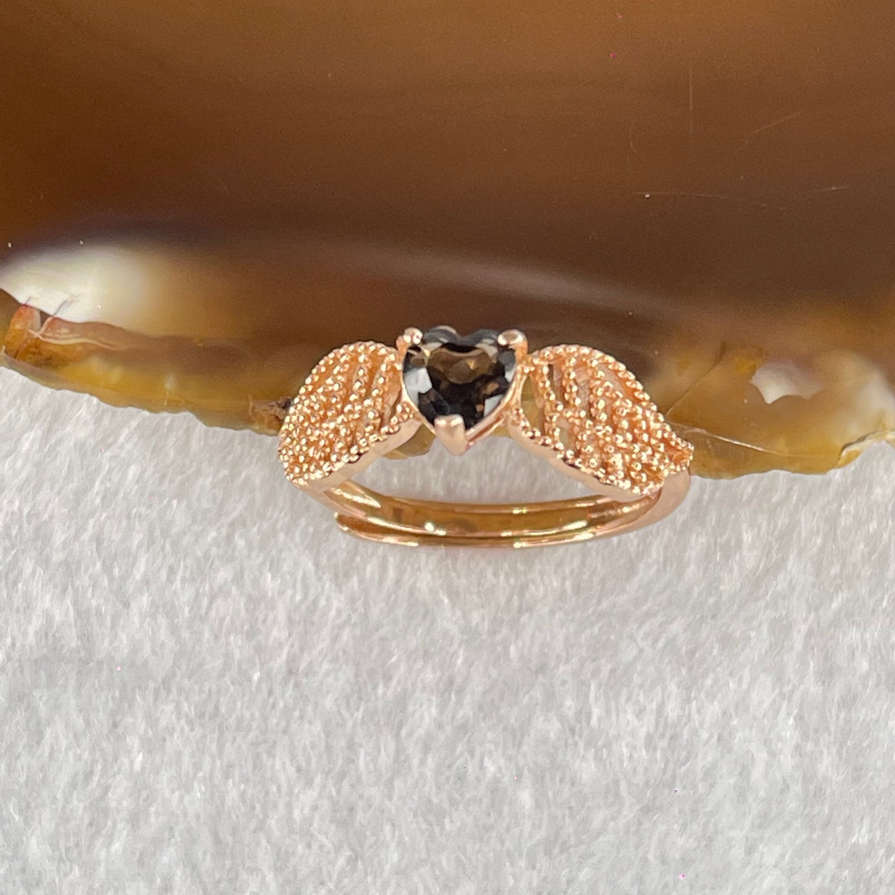 Natural Smoky Quartz in S925 Sliver Rose Gold Color Ring (Adjustable Size) 1.72g 4.7 by 4.7 by 3.0mm - Huangs Jadeite and Jewelry Pte Ltd