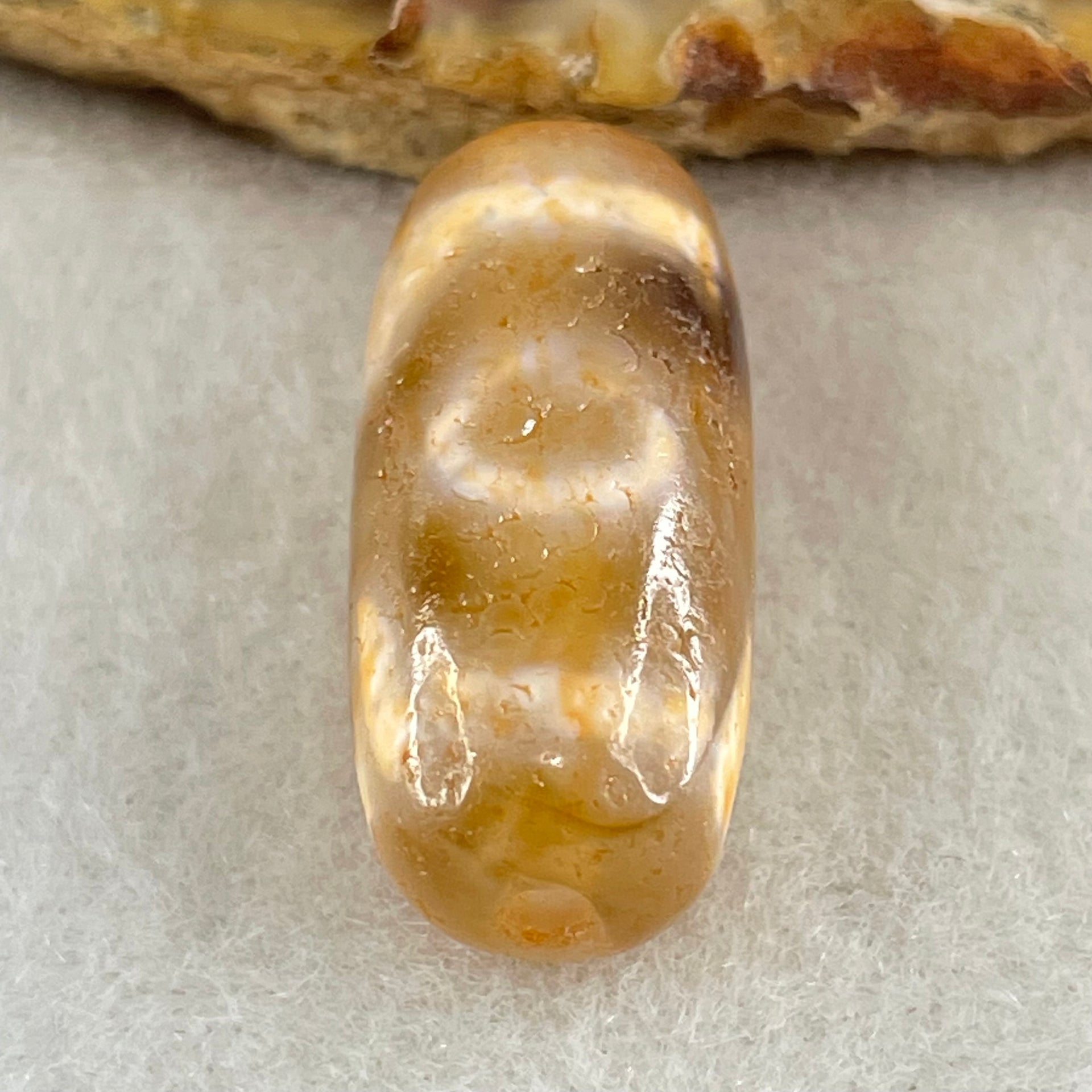 Natural Powerful Tibetan Old Oily Agate 3 Eyes Dzi Bead Heavenly Master (Tian Zhu) 三眼天诛 5.95g 26.5 by 11.7mm - Huangs Jadeite and Jewelry Pte Ltd
