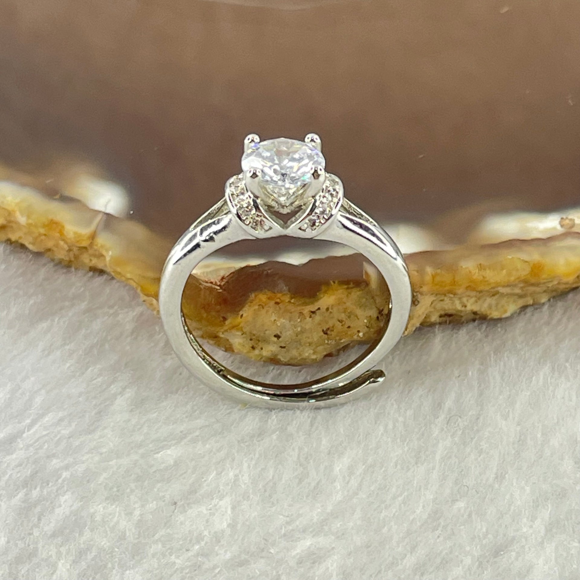 Colourless Cubic Zirconia with Crystals In S925 Sliver Ring (Adjustable Size) 2.49g 5.6 by 3.4mm - Huangs Jadeite and Jewelry Pte Ltd