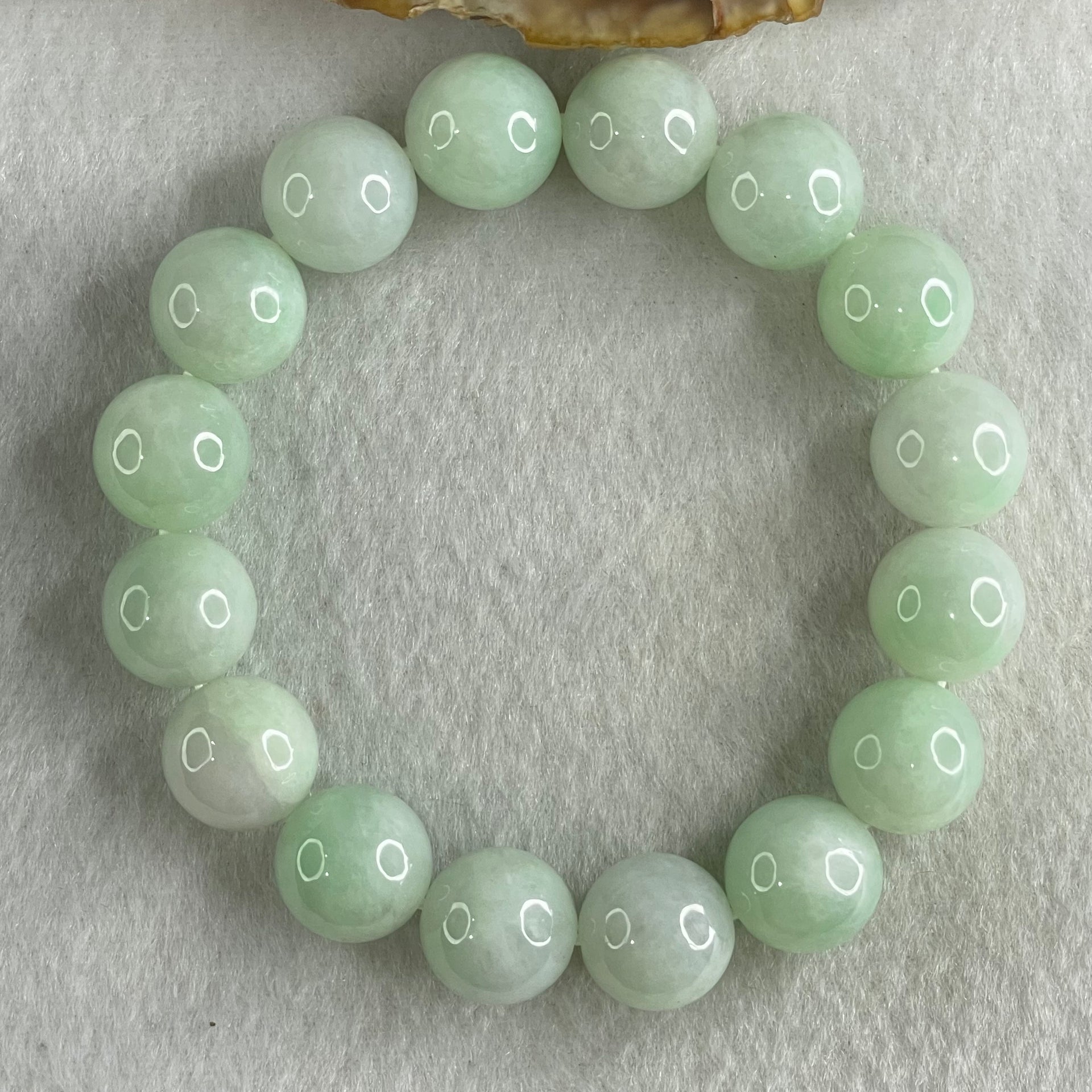 Type A Light Green Jadeite Beads Bracelet 55.52g 16cm 12.7mm 16 Beads - Huangs Jadeite and Jewelry Pte Ltd