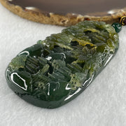 Grand Master Type Green with Brownish Yellow Jadeite Shan Shui with Gui Ren Pendant 112.63g 80.3 by 46.8 by 13.0mm - Huangs Jadeite and Jewelry Pte Ltd