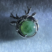 Type A Semi Icy Blueish Green Jadeite in S925 Sliver Reindeer with Crystal Charm 2.73g 9.5 by 4.5mm - Huangs Jadeite and Jewelry Pte Ltd