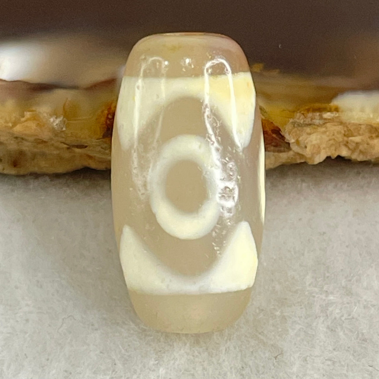 Natural Powerful Tibetan Old Oily Agate 3 Eyes Dzi Bead Heavenly Master (Tian Zhu) 三眼天诛 3.27g 20.1 by 10.4mm - Huangs Jadeite and Jewelry Pte Ltd