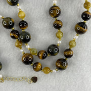 Natural Yellow Tiger's Eye Beads with Charm Necklace 38.22g 44cm 6.5 by 10.5mm 37Beads - Huangs Jadeite and Jewelry Pte Ltd