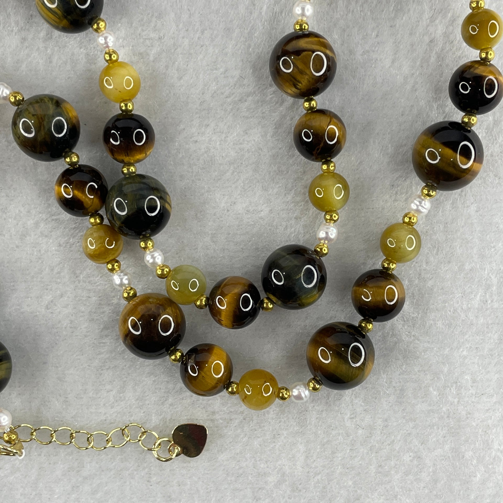 Natural Yellow Tiger's Eye Beads with Charm Necklace 38.22g 44cm 6.5 by 10.5mm 37Beads - Huangs Jadeite and Jewelry Pte Ltd