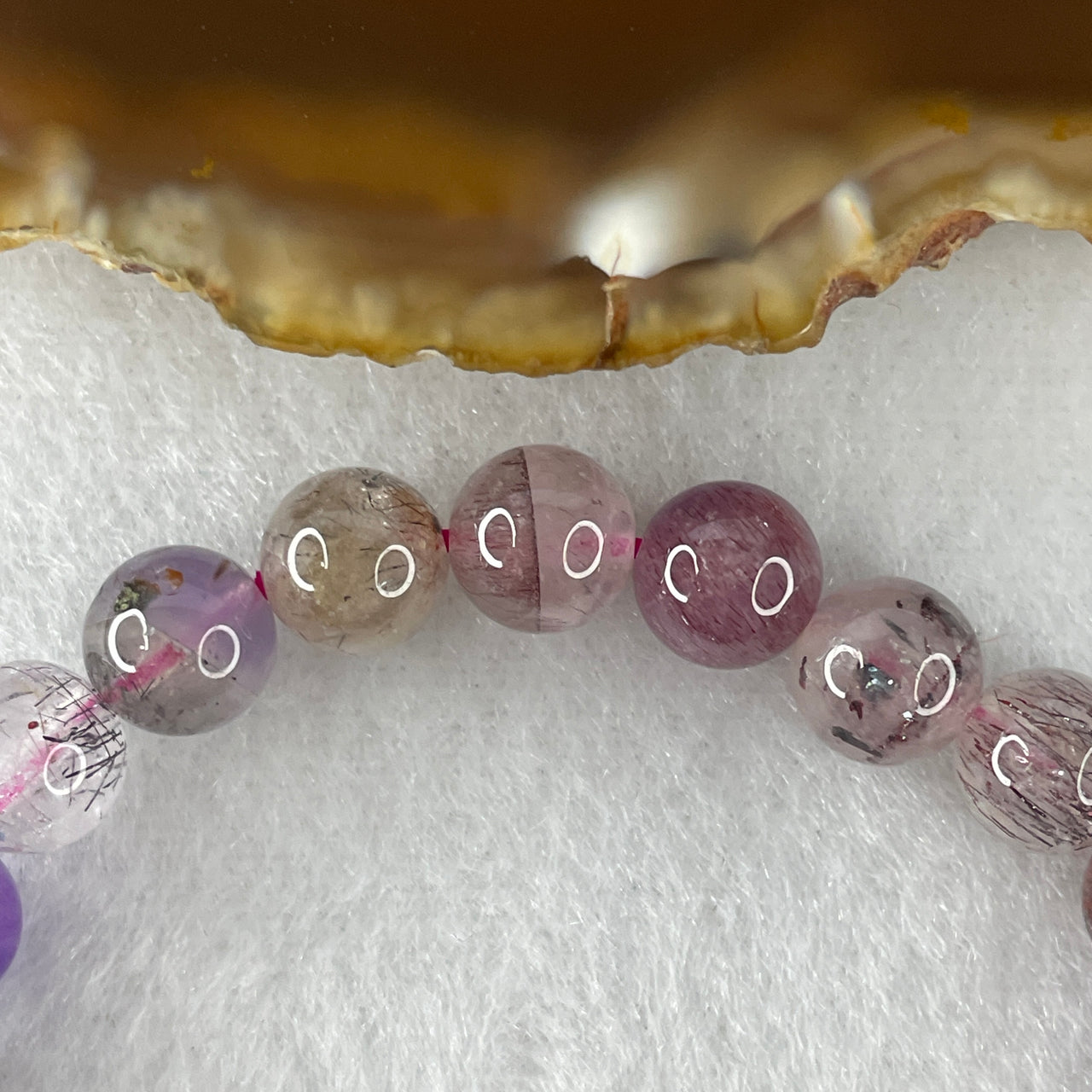 Certified Above-Average Grade Natural Super 7 Crystal Beads Bracelet | Fluid High-Clarity Elegant Strand | Authentic Sacred Seven Multi-Mineral Inclusions Quartz Spiritual Catalyst & Auric Shield Bracelet (15.28g | 15cm Length | 7.9mm | 24 Beads)