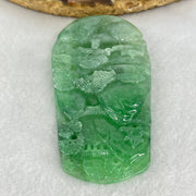 Type A Semi Icy Bright Green Jadeite Double Sided Shan Shui with Gui Ren Benefactor Pendant 47.64g 76.5 by 39.9 by 9.0mm - Huangs Jadeite and Jewelry Pte Ltd