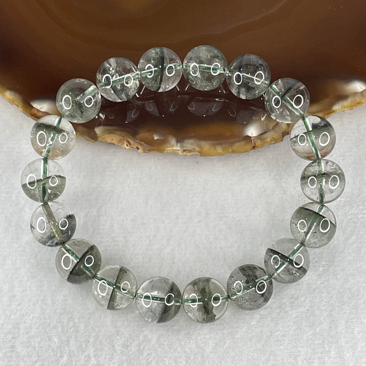 Natural Green Phantom Quartz Beads Bracelet 45.6g 16.5cm 12.4mm 18 Beads