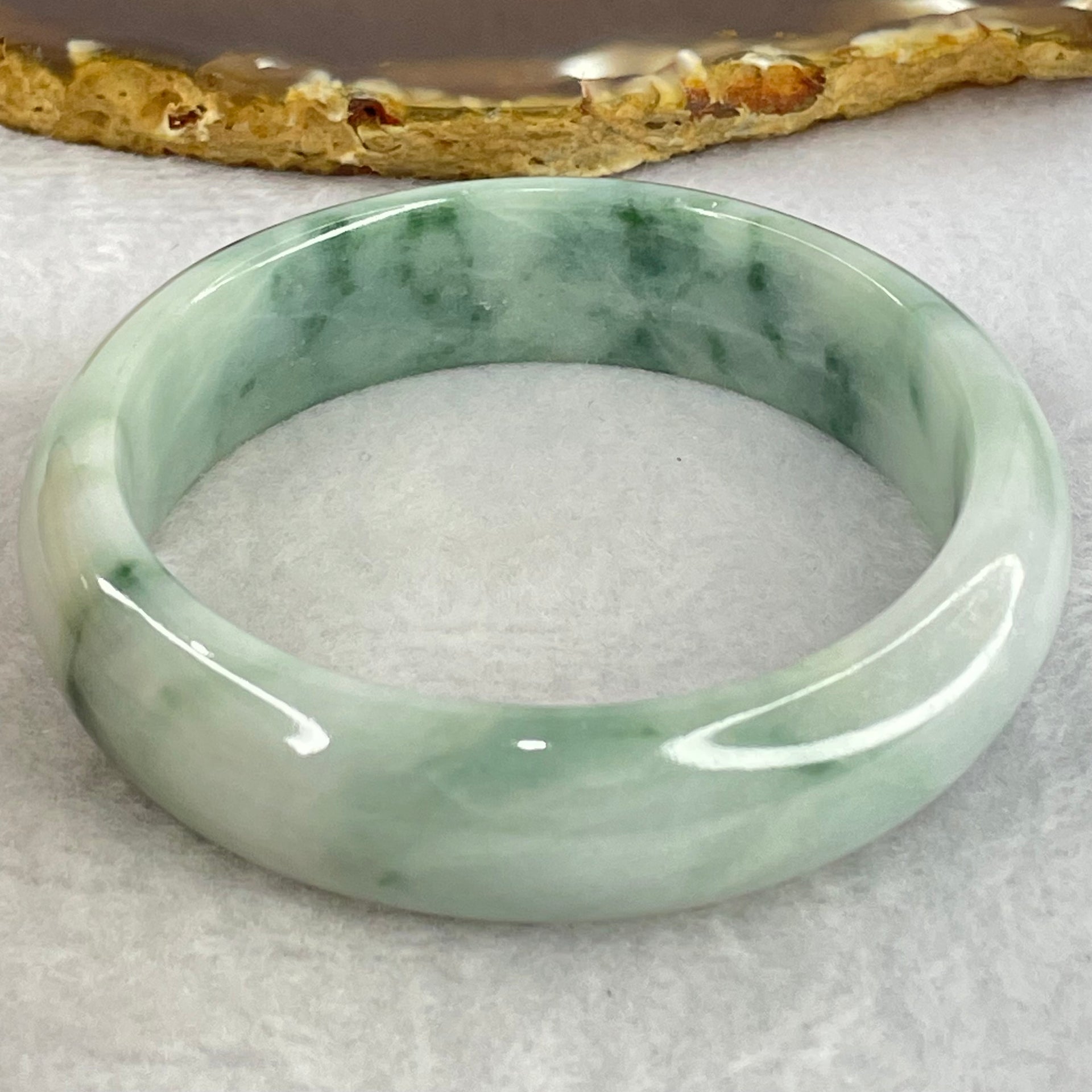 Type A Light Blueish Green Lavender with Moss Green Piao Hua Jadeite Bangle Internal Diameter 56.7mm 66.48g 16.7 by 8.7mm (Internal Lines) - Huangs Jadeite and Jewelry Pte Ltd