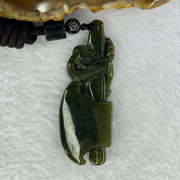 Type A Dark Yellowish Green Jadeite Dragon on Axe Pendent 14.34g 58.8 by 22.0 by 7.7mm - Huangs Jadeite and Jewelry Pte Ltd