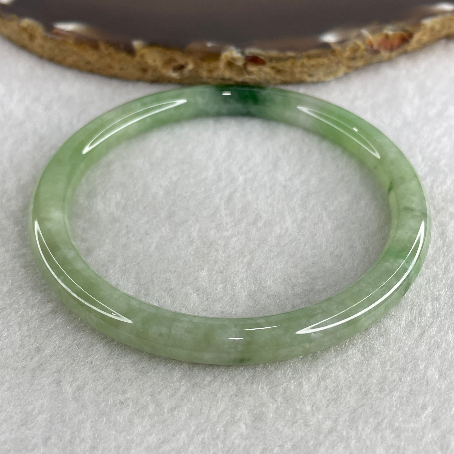 Certified Natural Type A Jelly Green with Old Mine Green Patches Jadeite Bangle 25.30g Internal Diameter 58.7mm 6.6 by 7.2mm (Close to Perfect) - Huangs Jadeite and Jewelry Pte Ltd