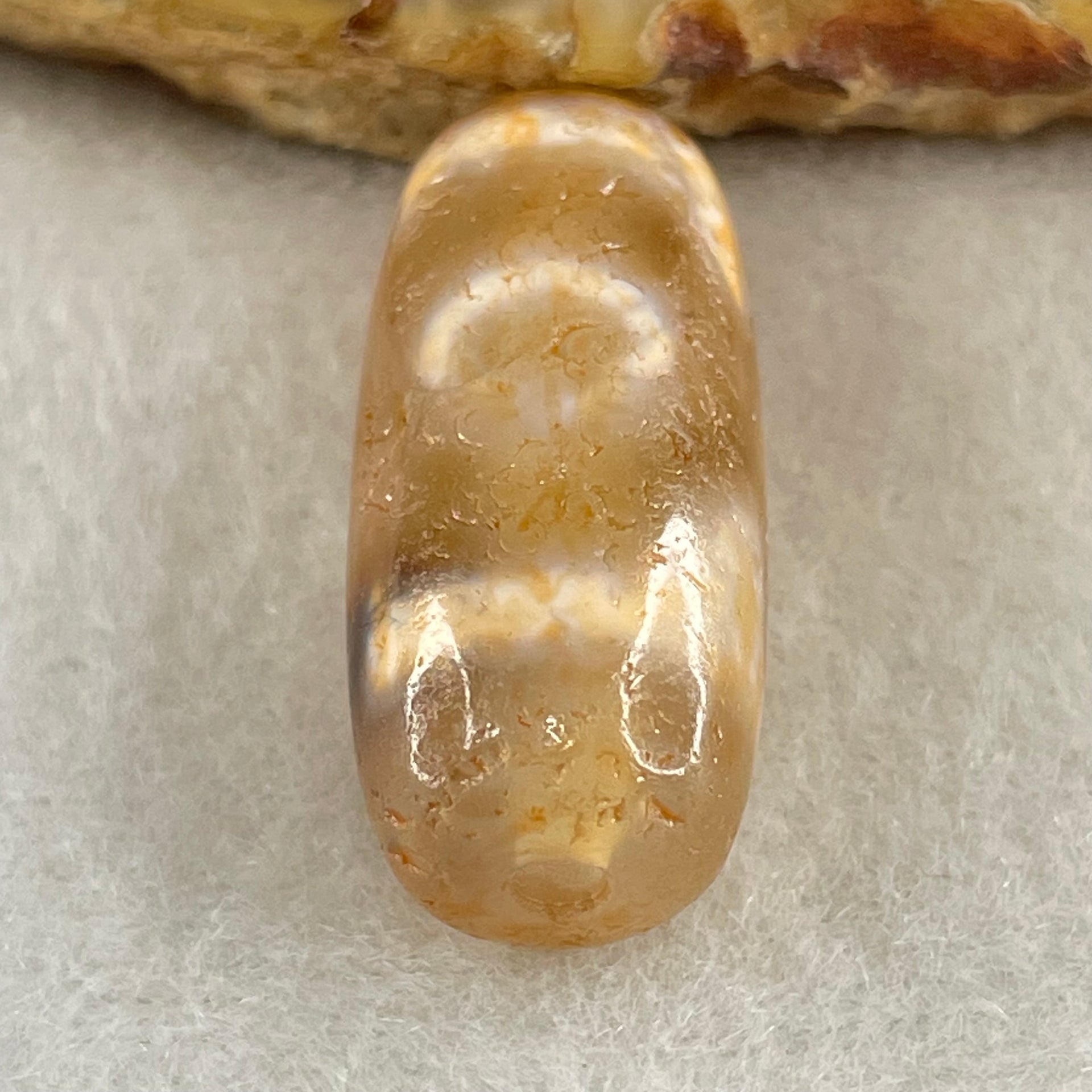 Natural Powerful Tibetan Old Oily Agate 3 Eyes Dzi Bead Heavenly Master (Tian Zhu) 三眼天诛 5.95g 26.5 by 11.7mm - Huangs Jadeite and Jewelry Pte Ltd