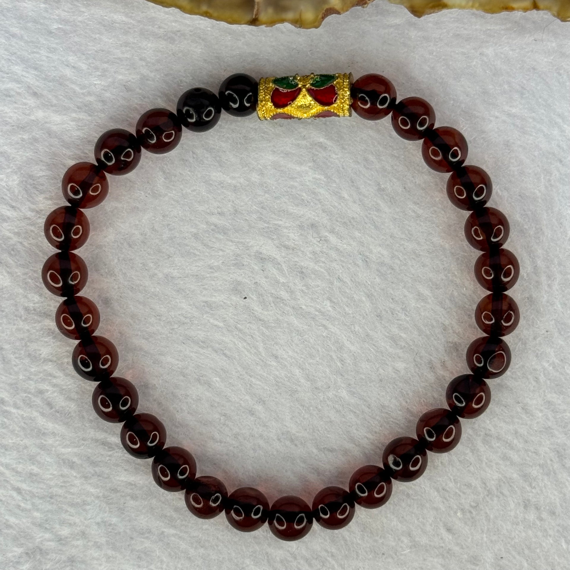 Natural Dark Red Blood Amber Beads Bracelet 天然血珀手链 4.85g 15.5cm 6.3mm 28 Beads - Huangs Jadeite and Jewelry Pte Ltd