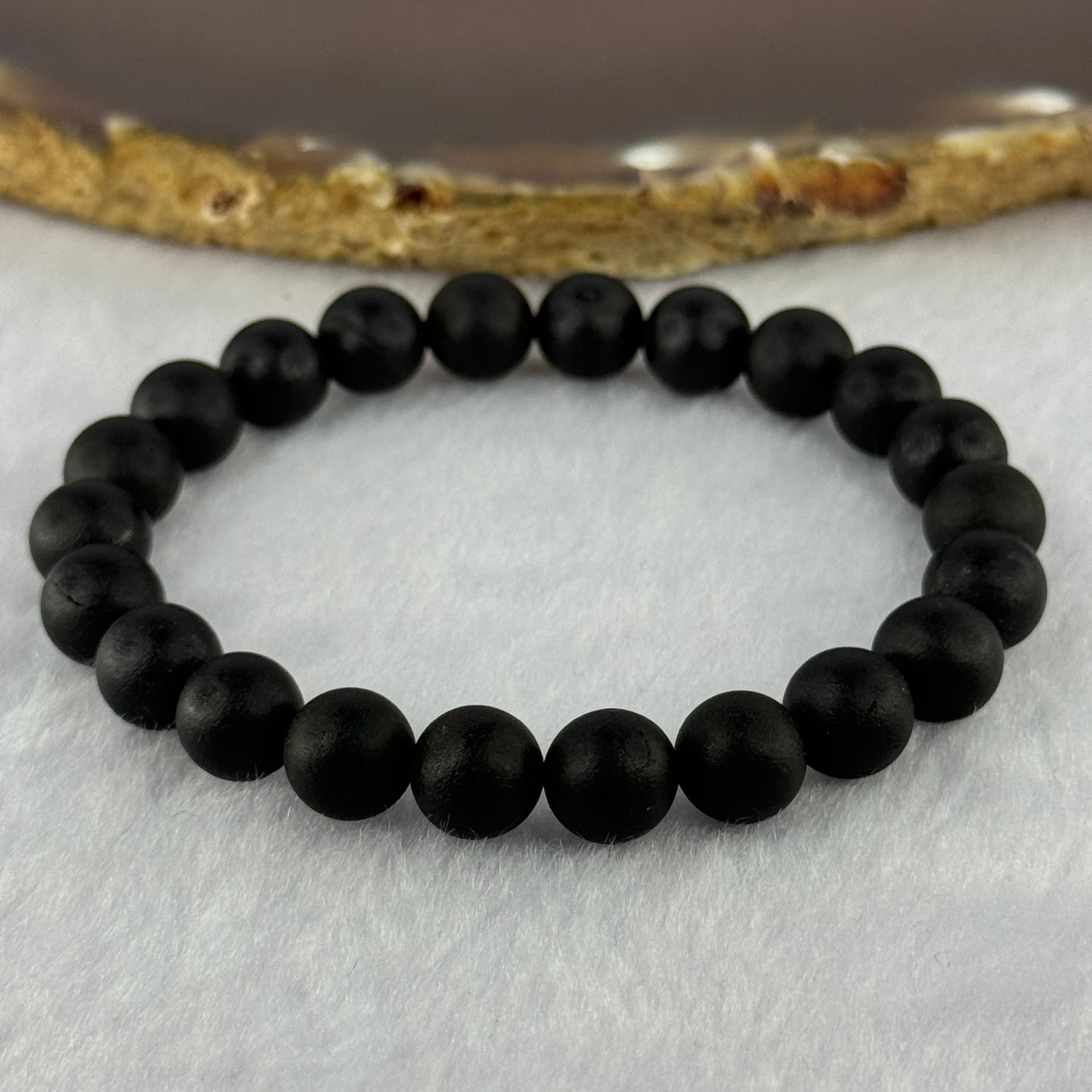 Natural Dark Matt Black Amber Beads Bracelet 天然大黑天翁琥珀手链 7.00g 15cm 8.4mm 22 Beads - Huangs Jadeite and Jewelry Pte Ltd