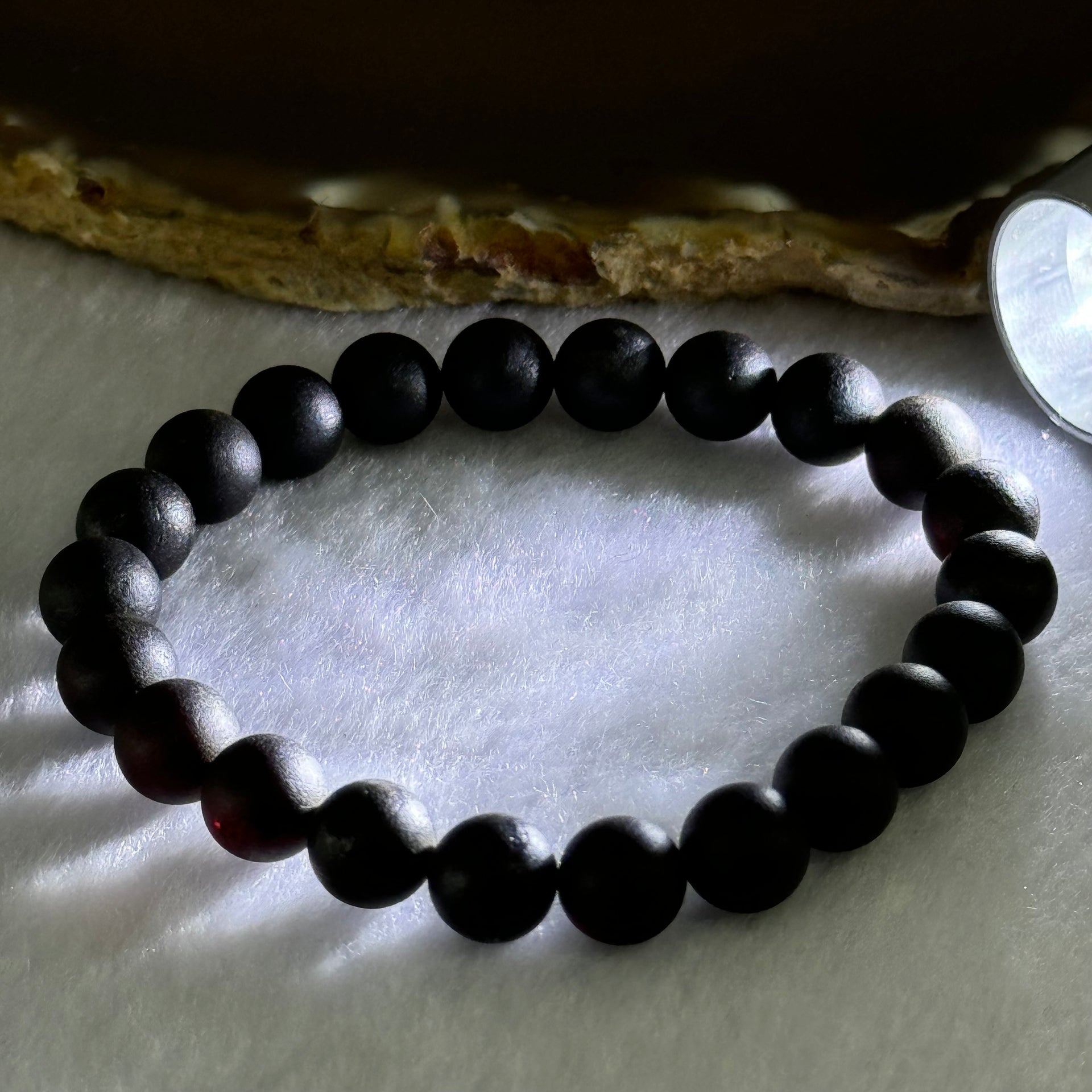 Natural Dark Matt Black Amber Beads Bracelet 天然大黑天翁琥珀手链 7.16g 15cm 8.3mm 22 Beads - Huangs Jadeite and Jewelry Pte Ltd